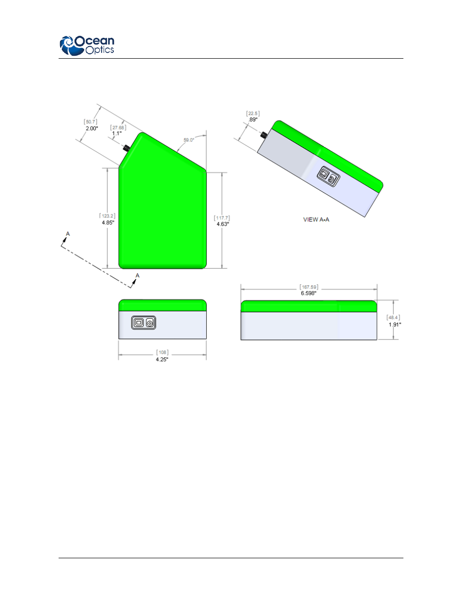 Mechanical diagrams | Ocean Optics Ventana User Manual | Page 5 / 18
