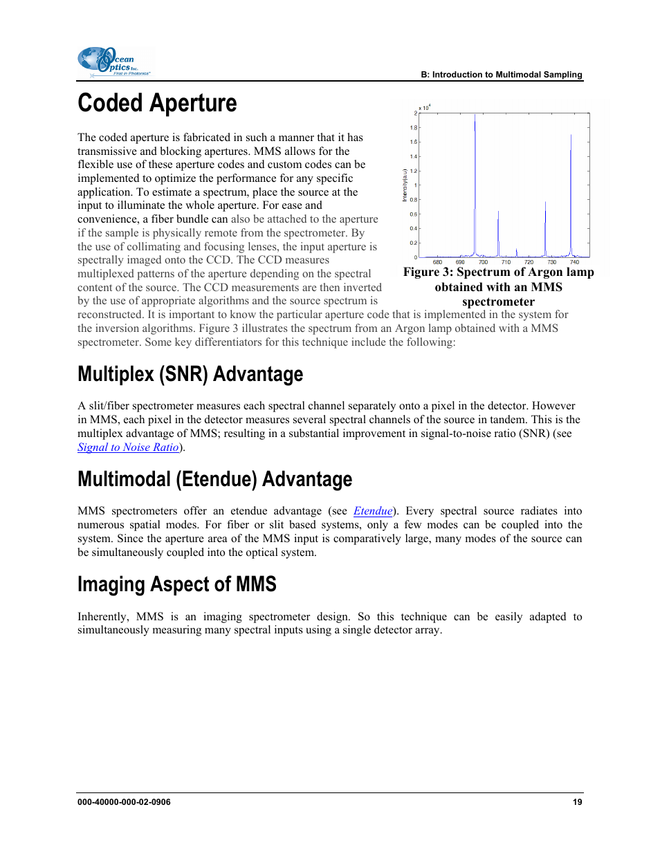 Multiplex (snr) advantage, Multimodal (etendue) advantage, Imaging aspect of mms | Coded aperture | Ocean Optics MMS Raman User Manual | Page 21 / 30