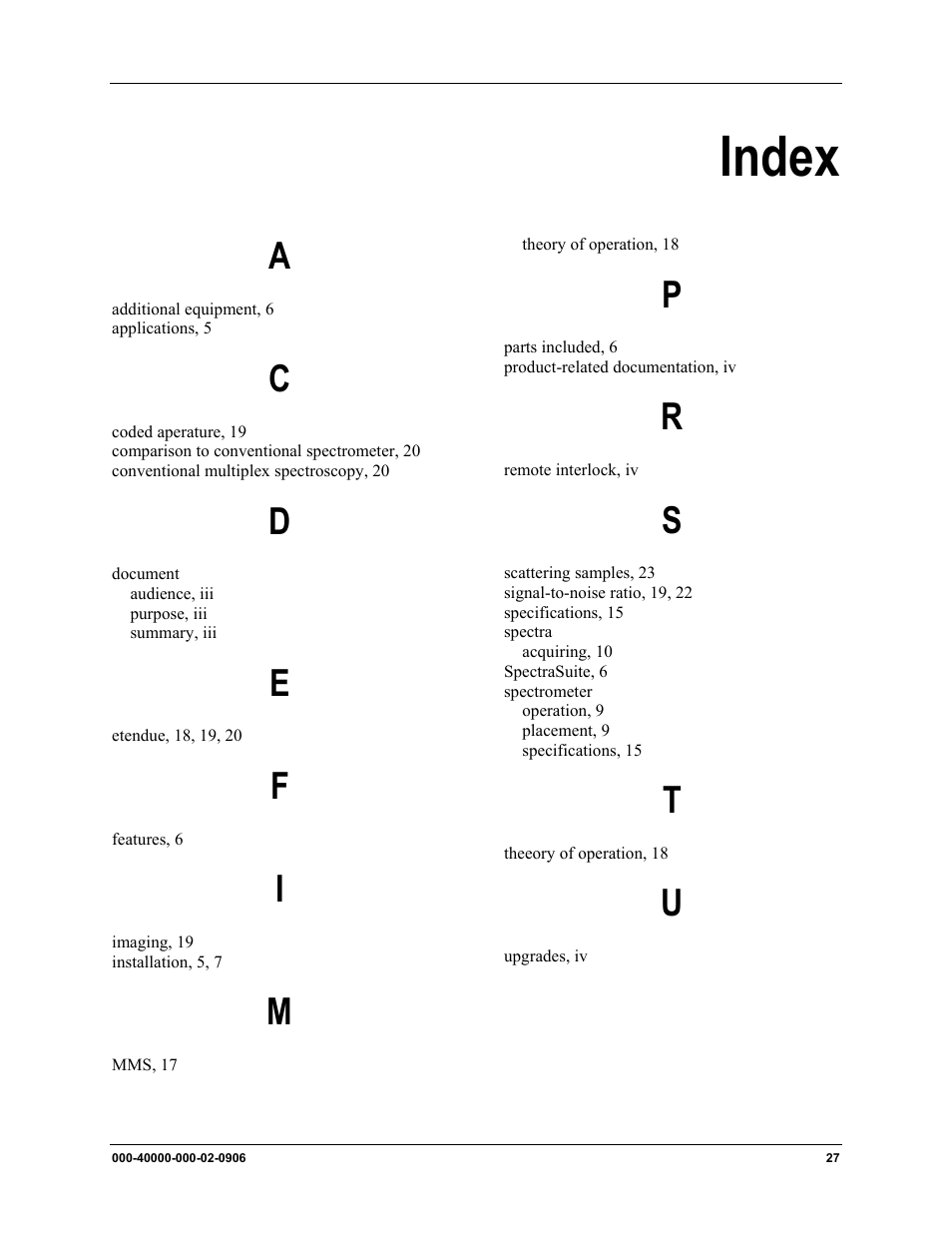 Index, Ndex | Ocean Optics MMS Raman User Manual | Page 29 / 30