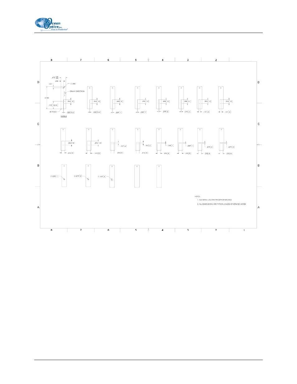 Mechanical diagram, Chapter 3, Specifications | Specifications table temperature | Ocean Optics CUV-TLC-50F User Manual | Page 21 / 28