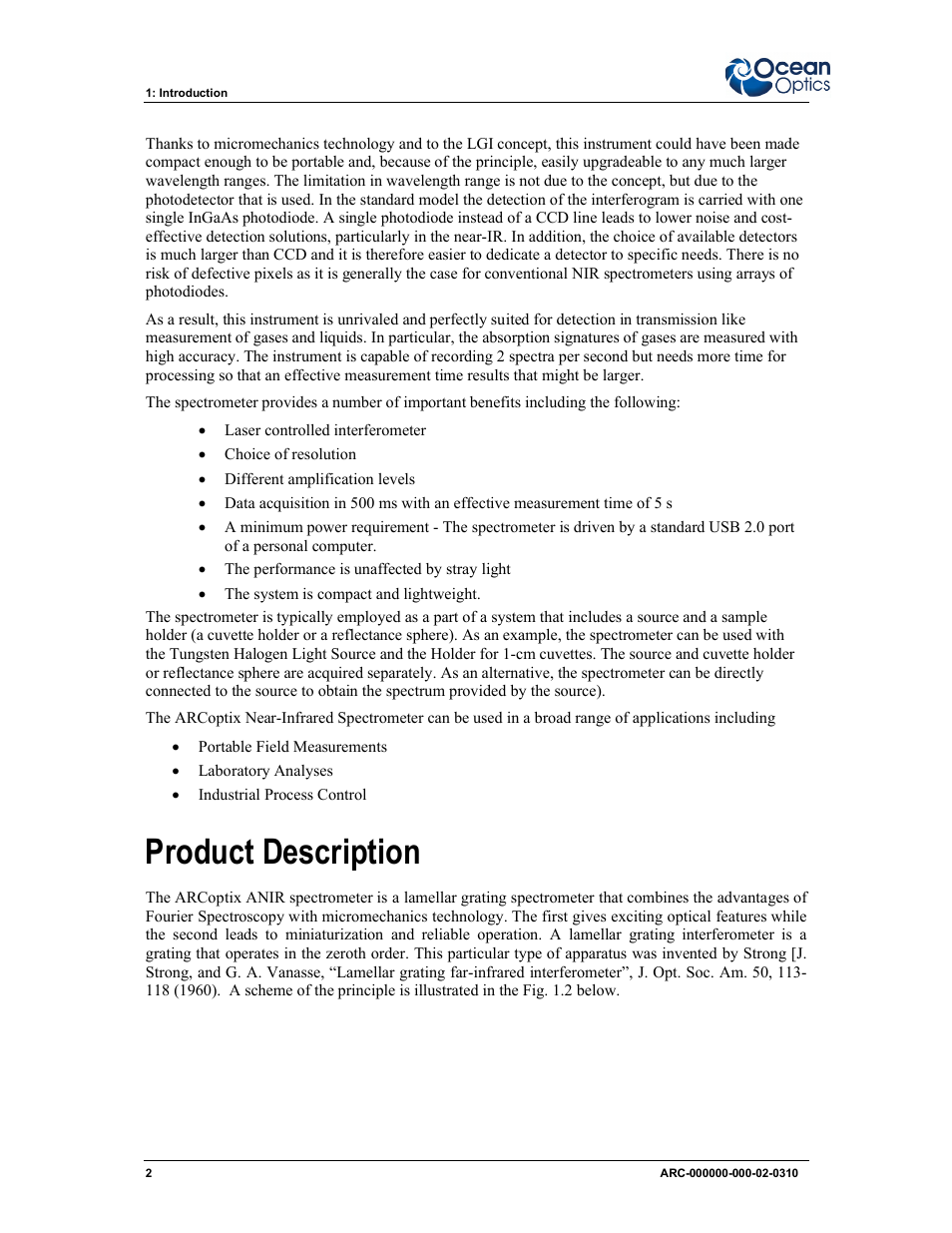 Product description | Ocean Optics ARCoptix ANIR User Manual | Page 10 / 38