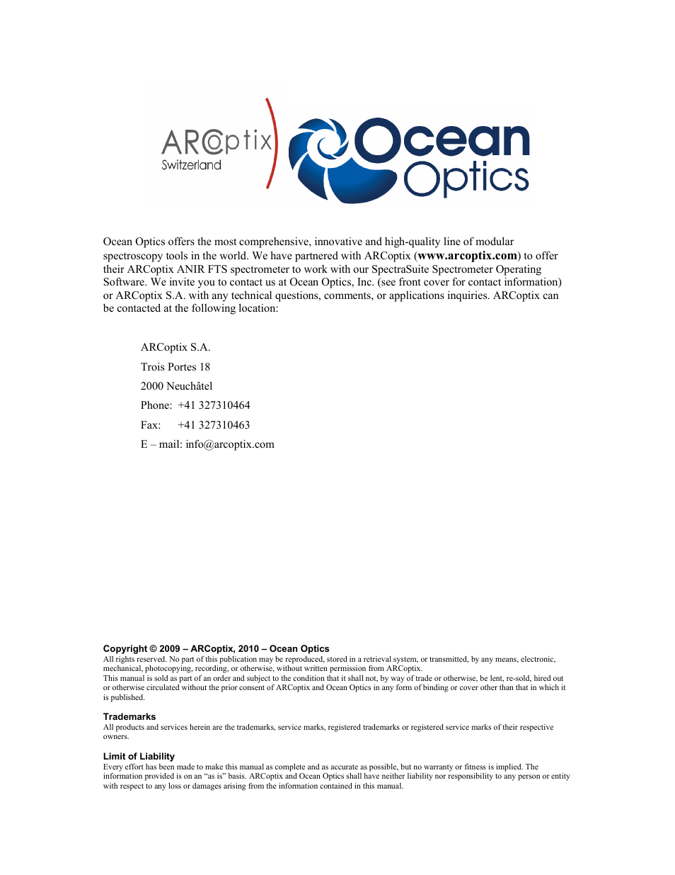 Ocean Optics ARCoptix ANIR User Manual | Page 2 / 38