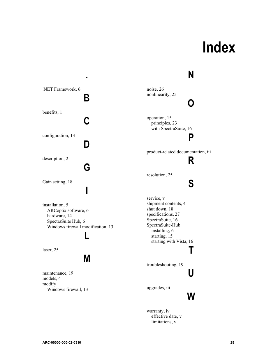 Index | Ocean Optics ARCoptix ANIR User Manual | Page 37 / 38