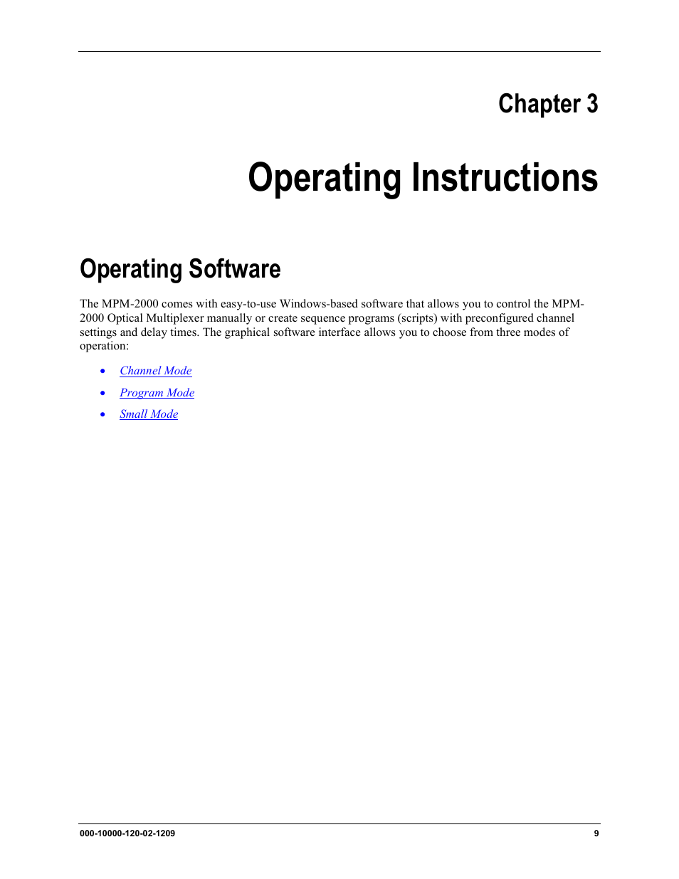 Operating instructions, Operating software, Chapter 3 | Ocean Optics MPM-2000 User Manual | Page 17 / 32