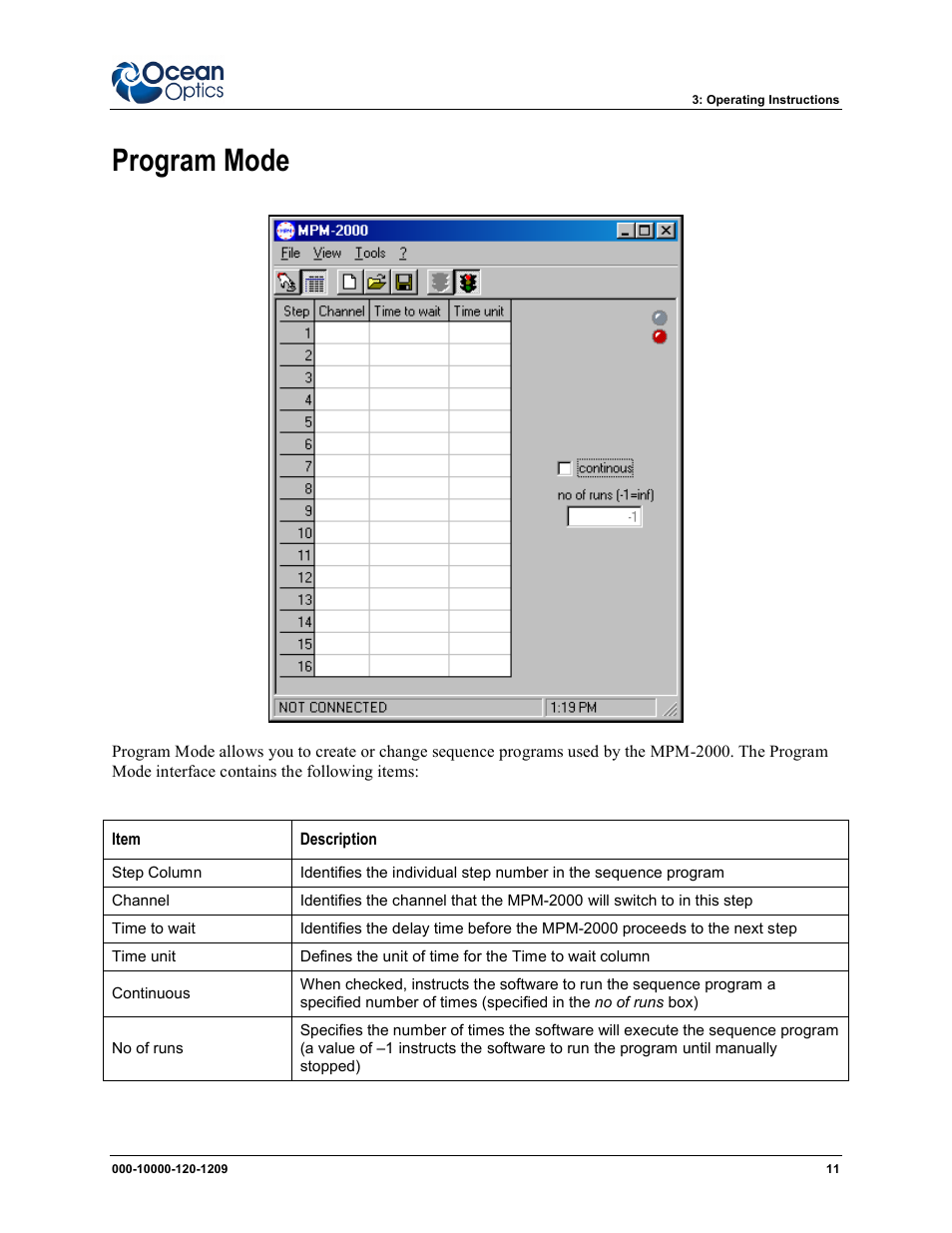 Program mode | Ocean Optics MPM-2000 User Manual | Page 19 / 32