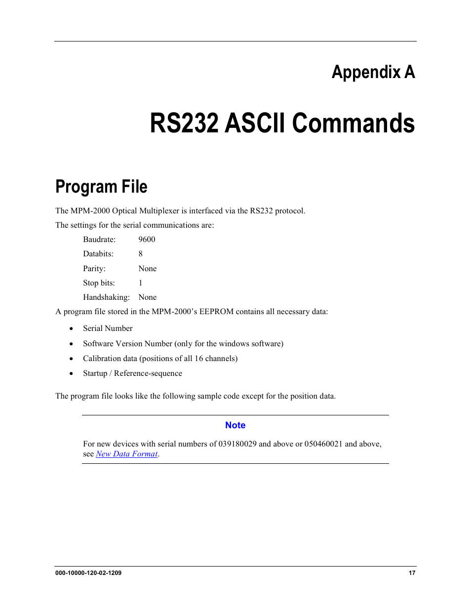 Rs232 ascii commands, Appendix a, Program file | Ocean Optics MPM-2000 User Manual | Page 25 / 32