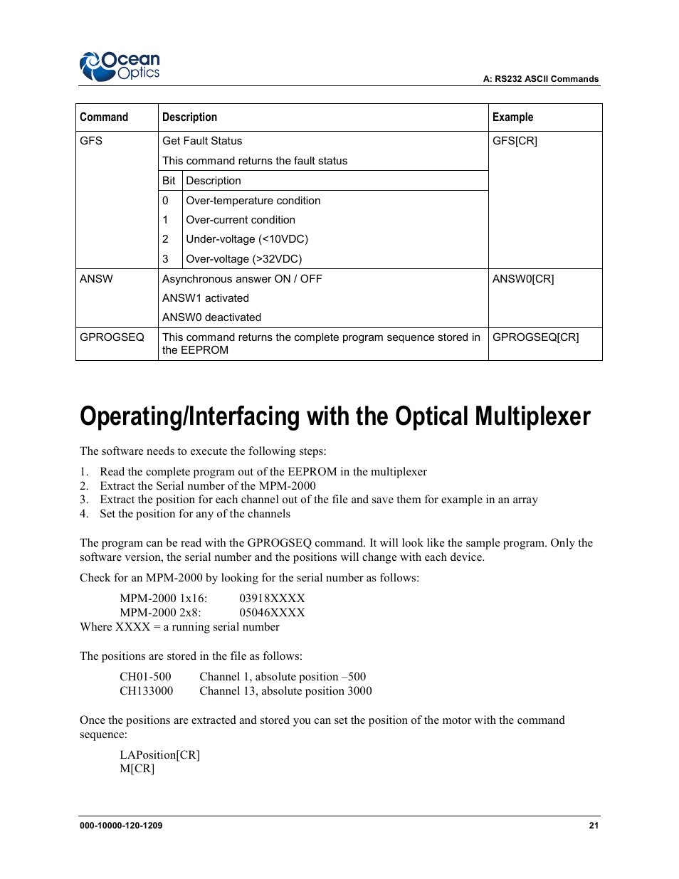 Operating/interfacing with the optical multiplexer | Ocean Optics MPM-2000 User Manual | Page 29 / 32