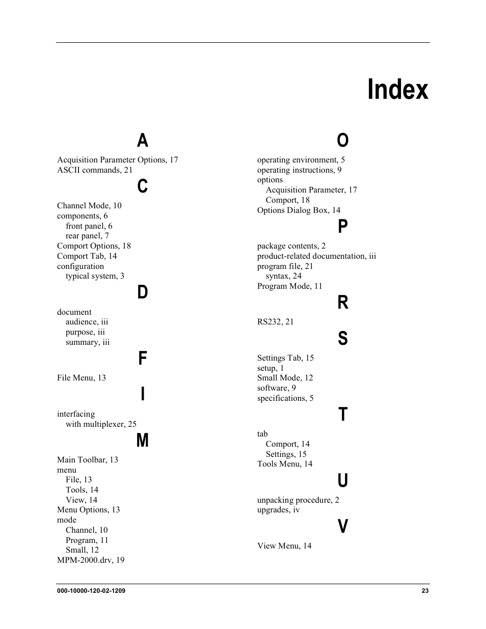 Index | Ocean Optics MPM-2000 User Manual | Page 31 / 32