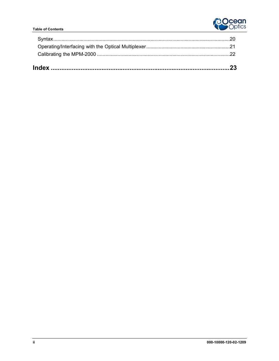 Index | Ocean Optics MPM-2000 User Manual | Page 6 / 32