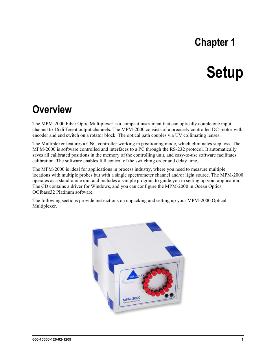 Setup, Overview, Chapter 1 | Ocean Optics MPM-2000 User Manual | Page 9 / 32