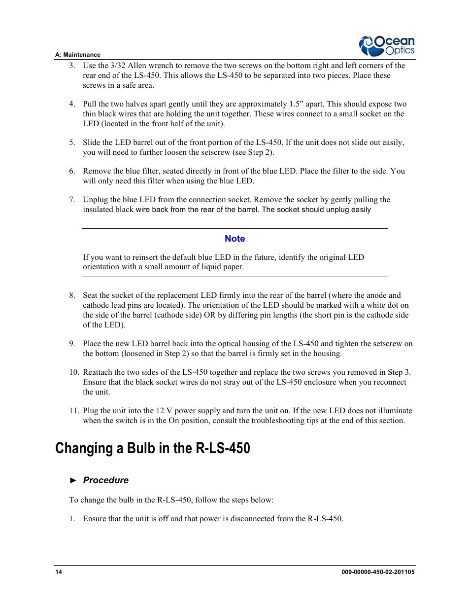 Changing a bulb in the r-ls-450 | Ocean Optics LS-450 User Manual | Page 28 / 32