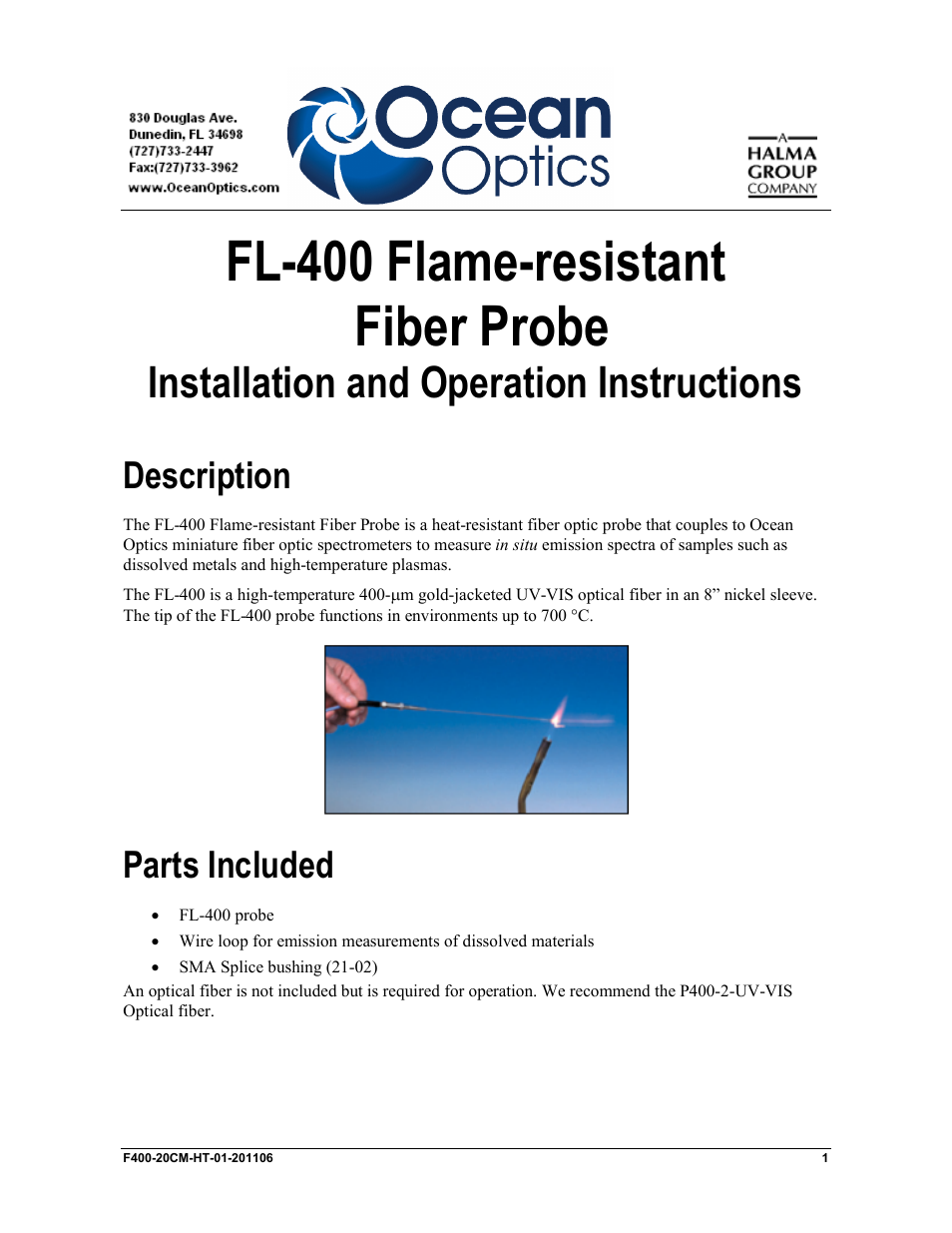 Ocean Optics FL-400 User Manual | 4 pages