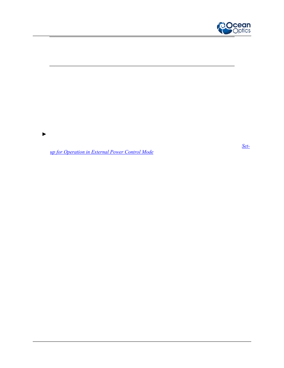 Operation in external power control mode, Using the remote interlock feature, Operation in external power | Control mode, Operation in, Go to | Ocean Optics Multimode Spectrum − Lab Versions User Manual | Page 18 / 22