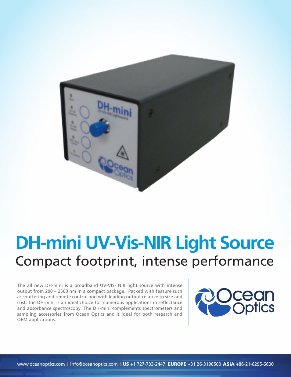 Ocean Optics DH-mini UV-Vis-NIR Light Source User Manual | 2 pages