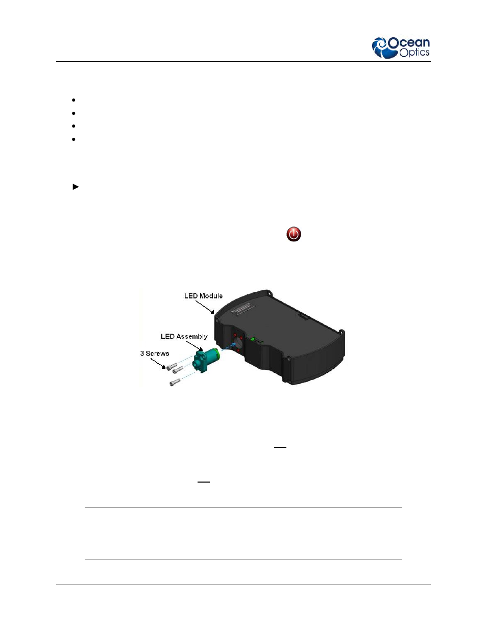 Parts needed led assembly replacement procedure, Parts needed, Led assembly replacement procedure | Ocean Optics Jaz Install User Manual | Page 58 / 68