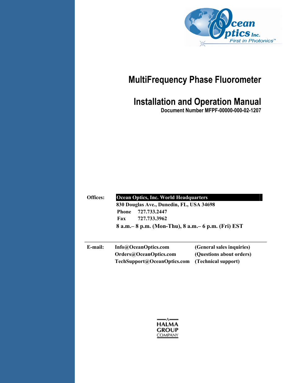 Ocean Optics MultiFrequency Phase Fluorometer User Manual | 32 pages