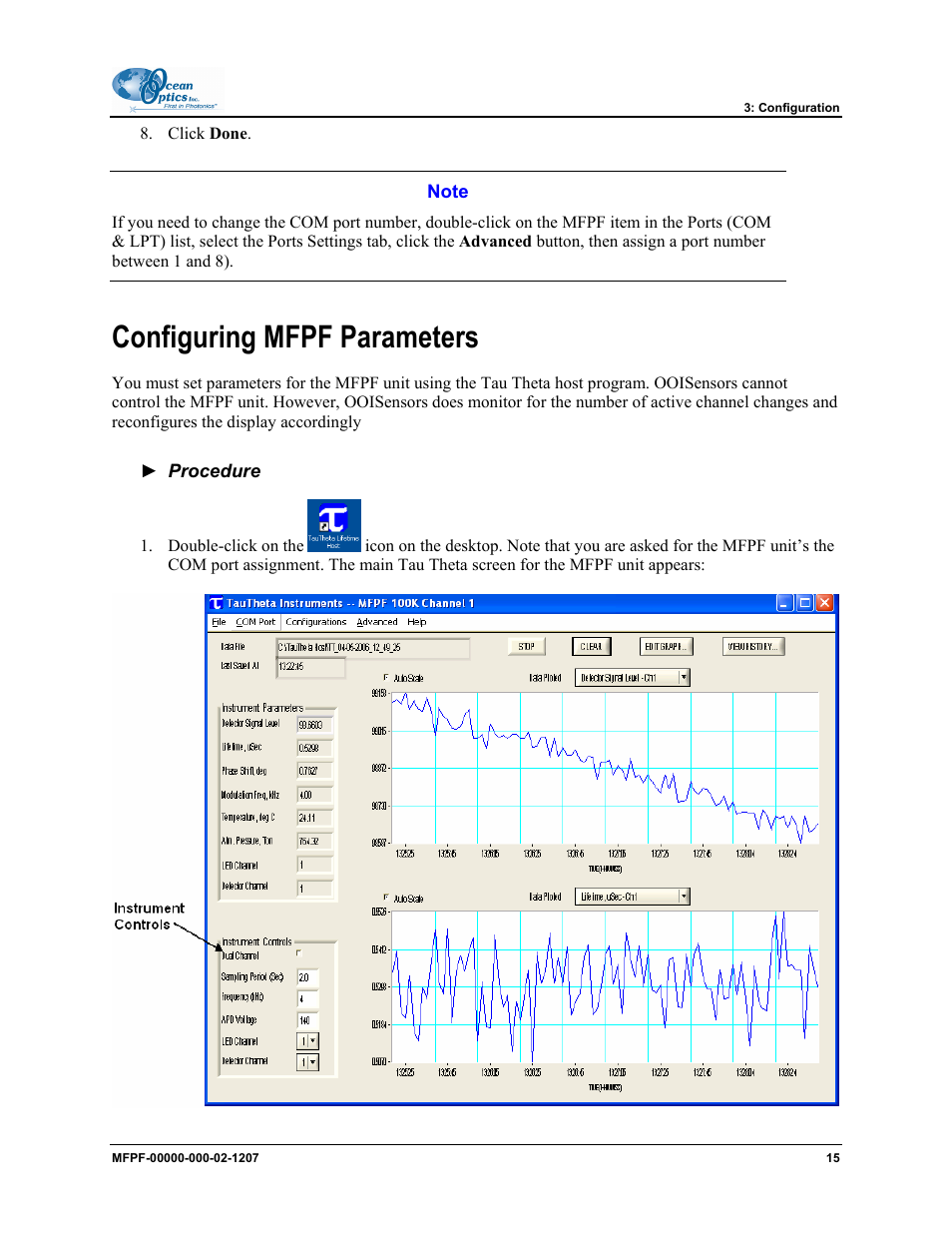 Configuring mfpf parameters | Ocean Optics MultiFrequency Phase Fluorometer User Manual | Page 23 / 32