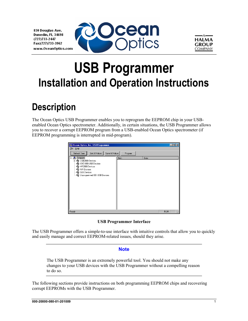 Ocean Optics USB Programmer User Manual | 6 pages