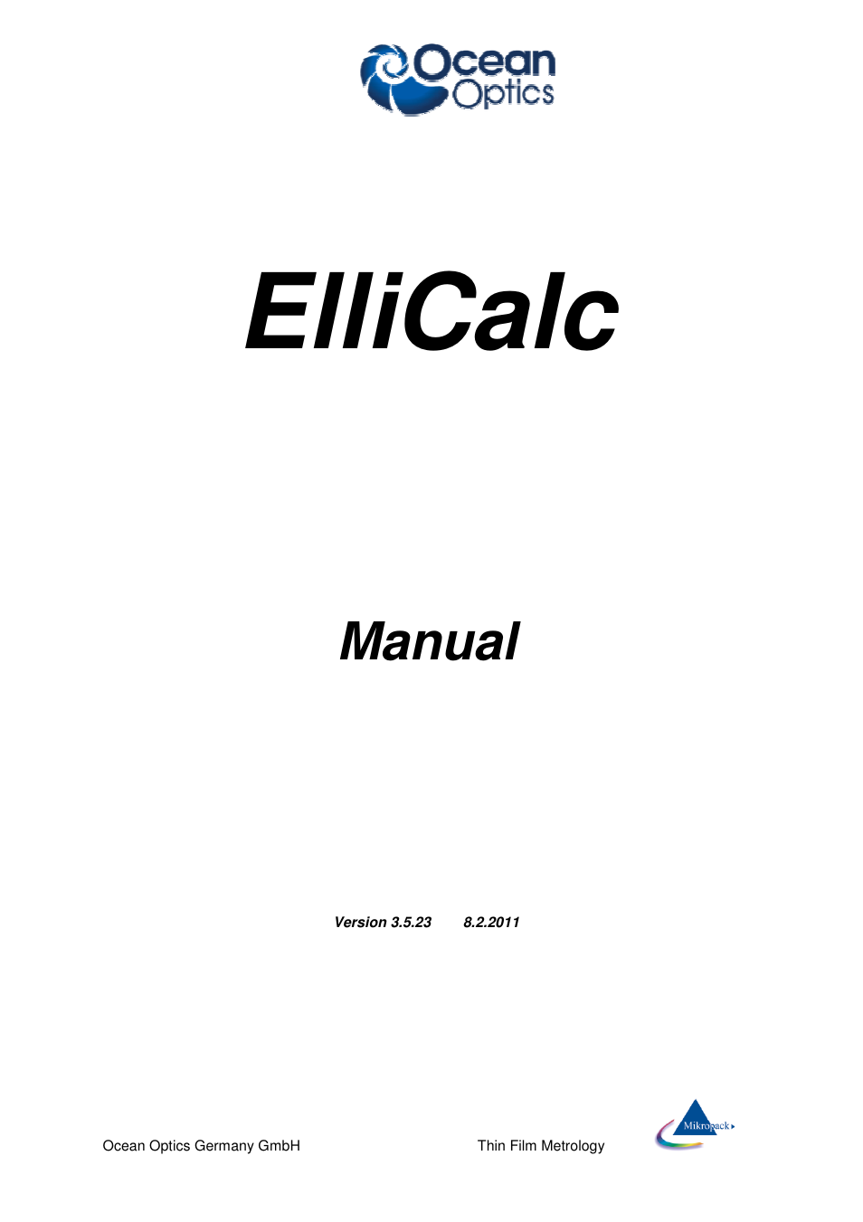 Ocean Optics ElliCalc User Manual | 59 pages