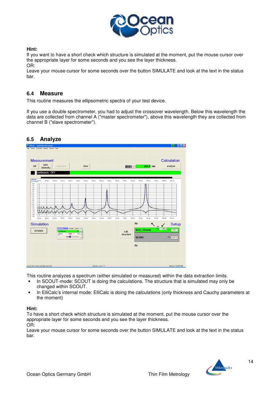 Measure, Analyze | Ocean Optics ElliCalc User Manual | Page 15 / 59
