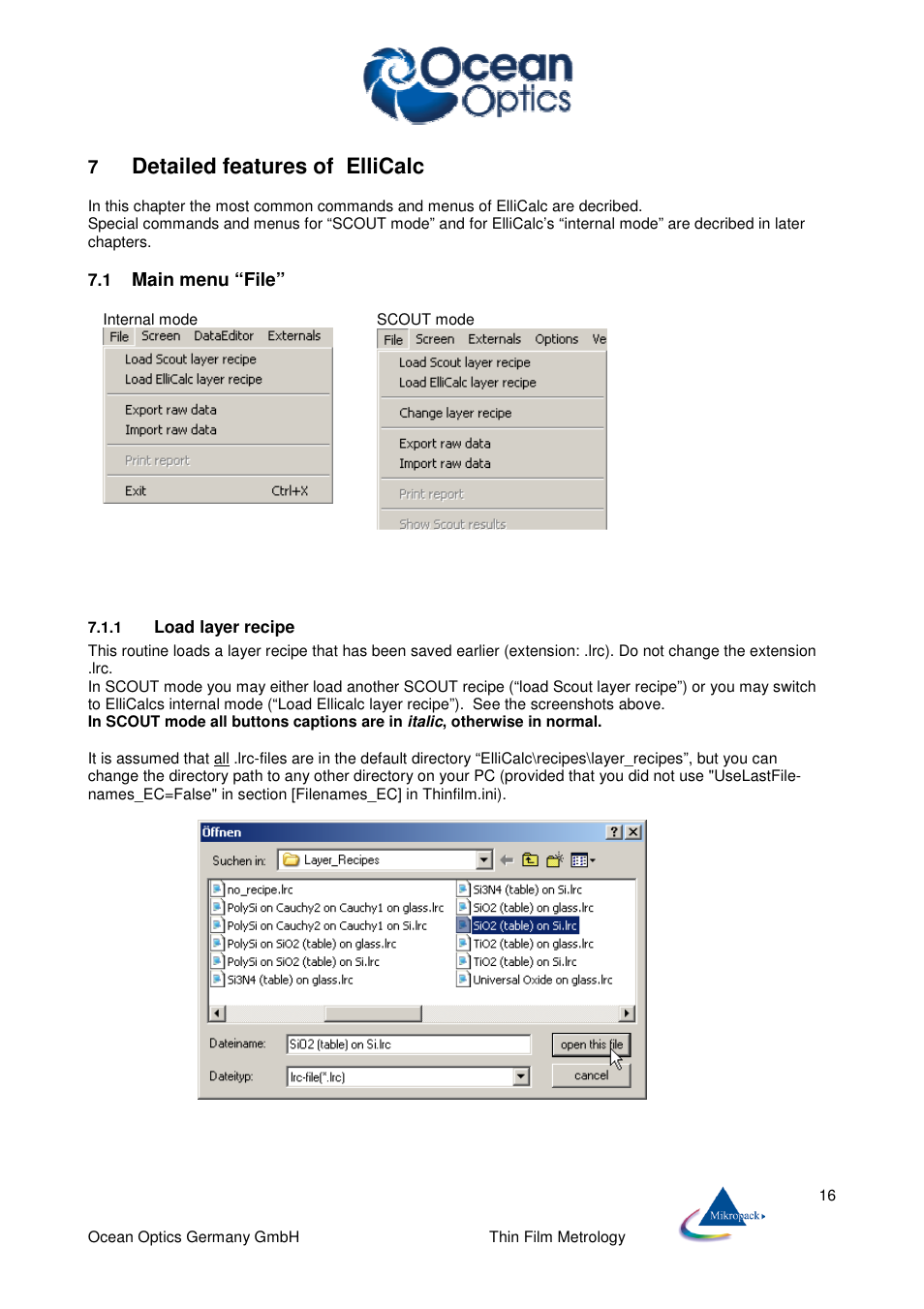 Detailed features of ellicalc | Ocean Optics ElliCalc User Manual | Page 17 / 59