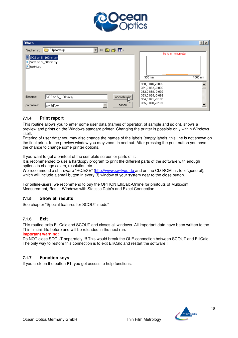 Ocean Optics ElliCalc User Manual | Page 19 / 59