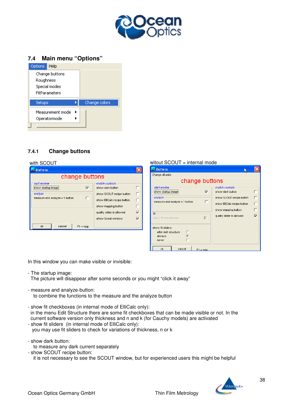 Main menu “options | Ocean Optics ElliCalc User Manual | Page 39 / 59