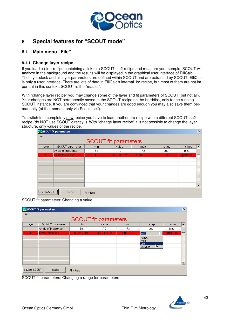Special features for “scout mode | Ocean Optics ElliCalc User Manual | Page 44 / 59