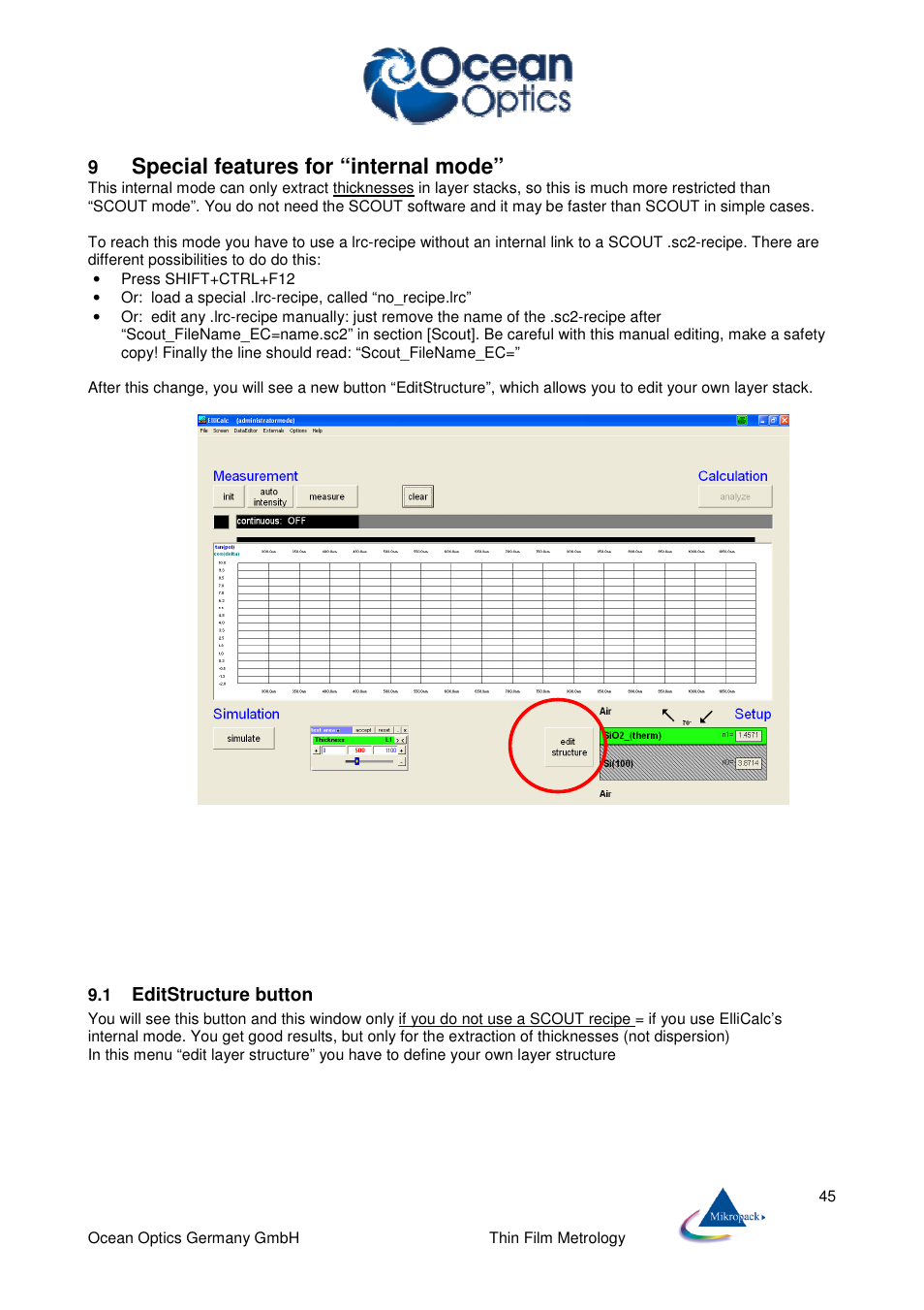 Special features for “internal mode | Ocean Optics ElliCalc User Manual | Page 46 / 59