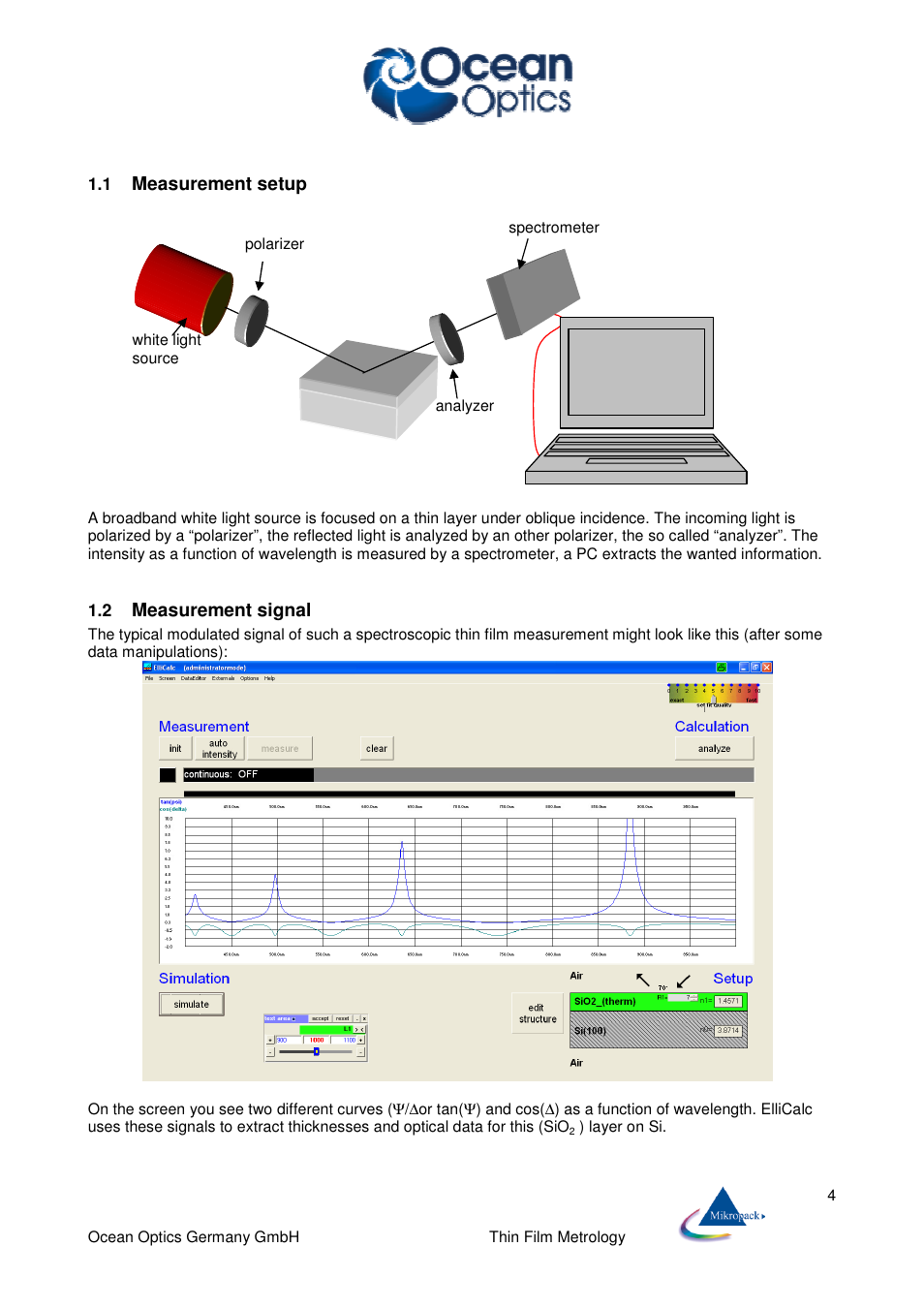 Measurement setup, Measurement signal | Ocean Optics ElliCalc User Manual | Page 5 / 59