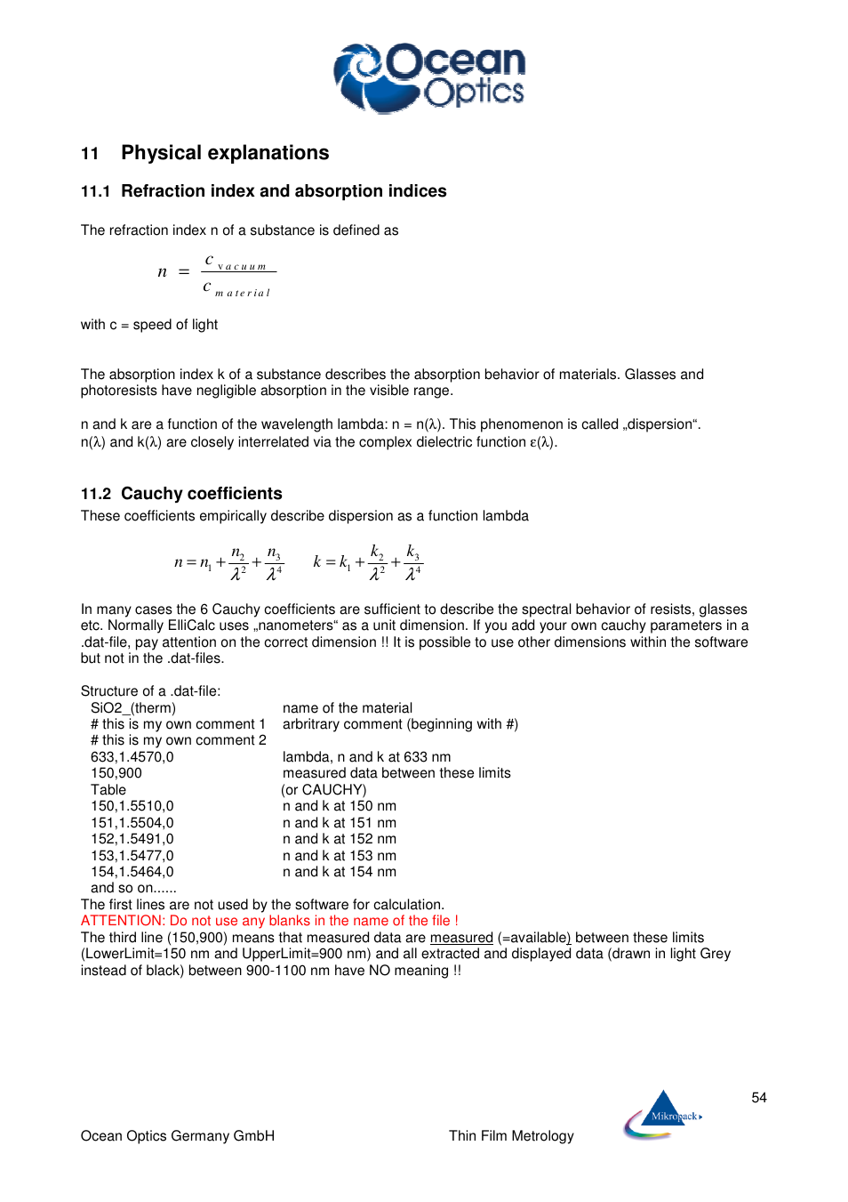 Physical explanations, Cn c | Ocean Optics ElliCalc User Manual | Page 55 / 59