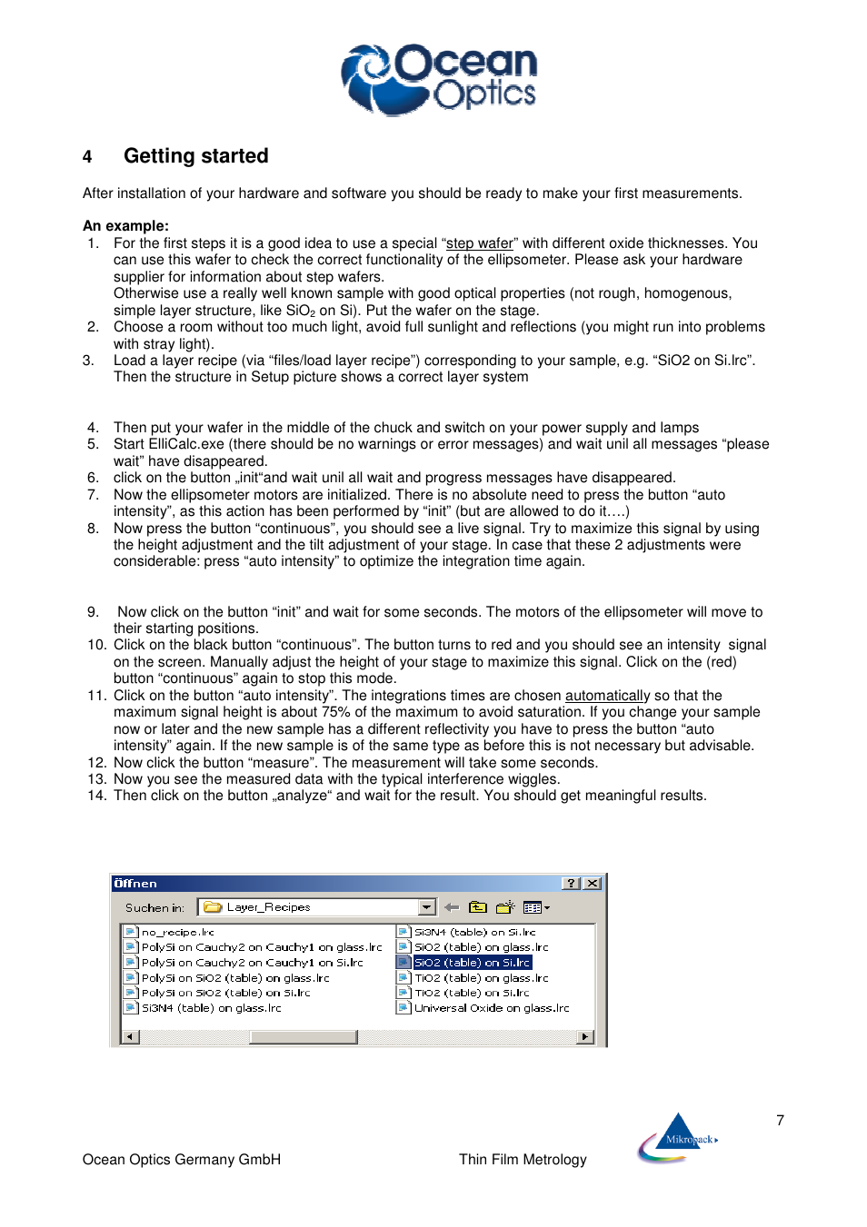 Getting started | Ocean Optics ElliCalc User Manual | Page 8 / 59