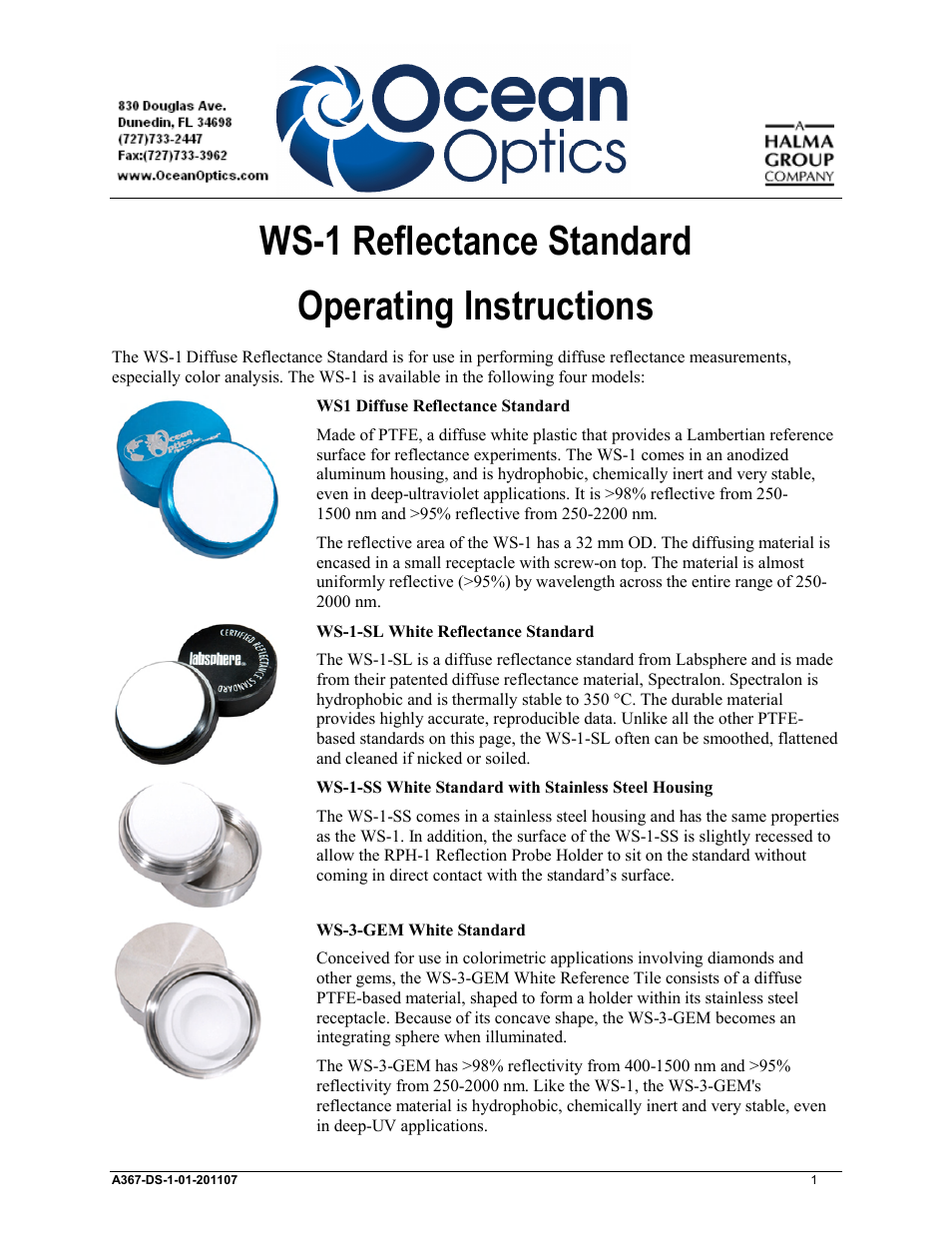 Ocean Optics WS-1 User Manual | 4 pages