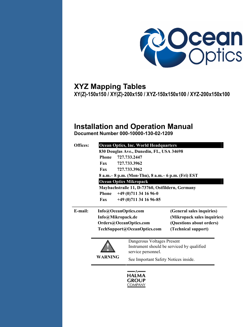 Ocean Optics XYZ Mapping Tables User Manual | 28 pages