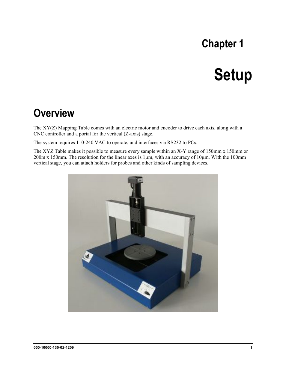 Setup, Overview, Chapter 1 | Ocean Optics XYZ Mapping Tables User Manual | Page 9 / 28