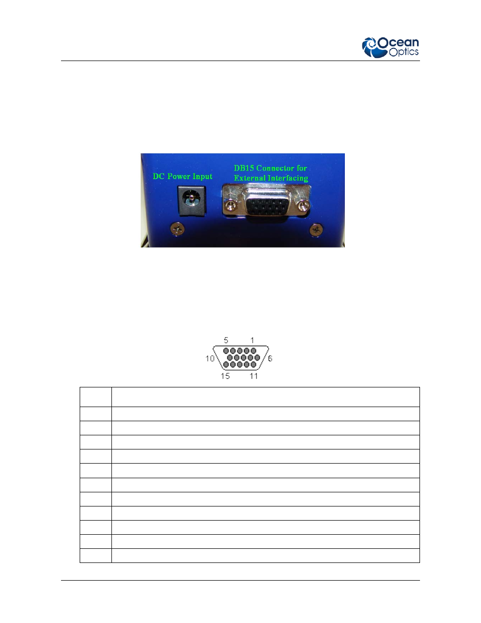 Light source connection and operation, Db15 connector | Ocean Optics LLS Series LED User Manual | Page 4 / 8