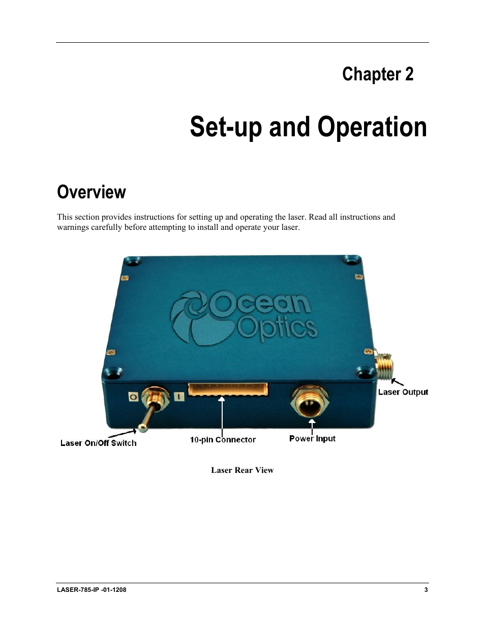 Set-up and operation, Overview, Chapter 2: set-up and operation | Chapter 2 | Ocean Optics Multimode Spectrum User Manual | Page 11 / 18