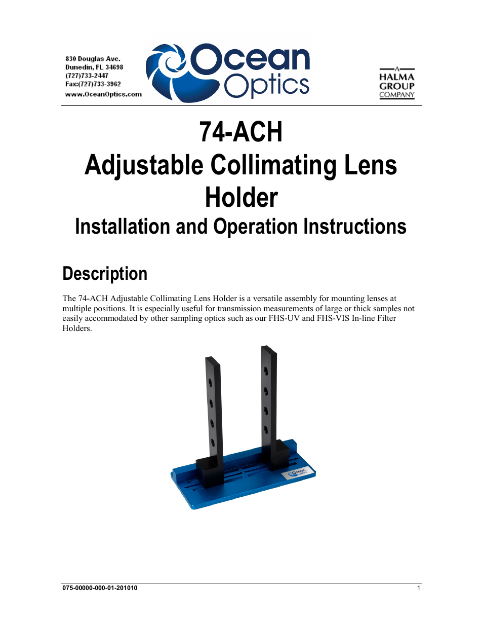 Ocean Optics 74-ACH User Manual | 2 pages