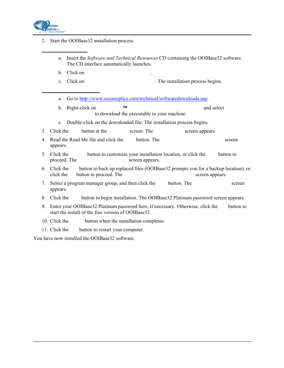 Installing from cd, Installing from the web | Ocean Optics Curie UV-VIS Emission User Manual | Page 11 / 60