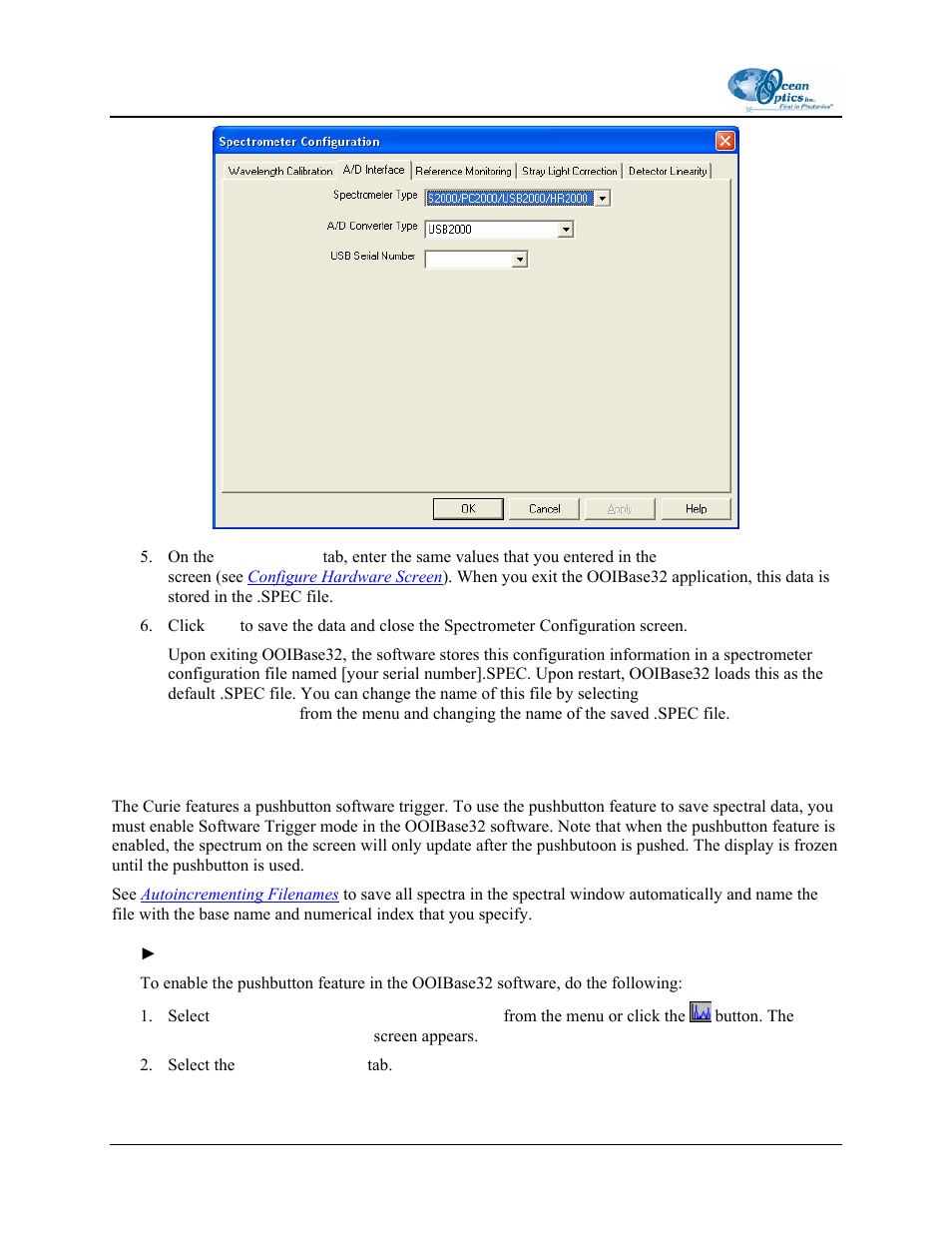 Enabling the pushbutton | Ocean Optics Curie UV-VIS Emission User Manual | Page 18 / 60