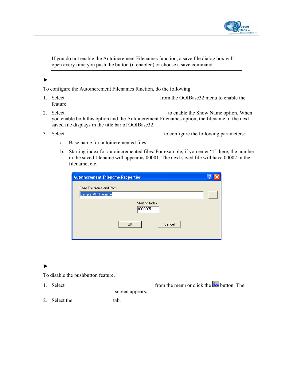 Disabling the pushbutton | Ocean Optics Curie UV-VIS Emission User Manual | Page 20 / 60