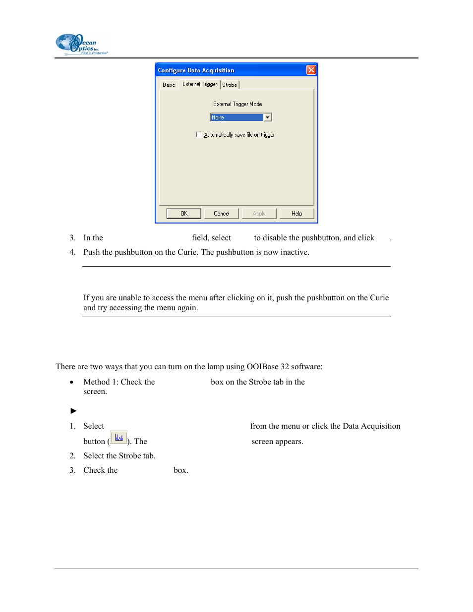 Turning on the light source | Ocean Optics Curie UV-VIS Emission User Manual | Page 21 / 60