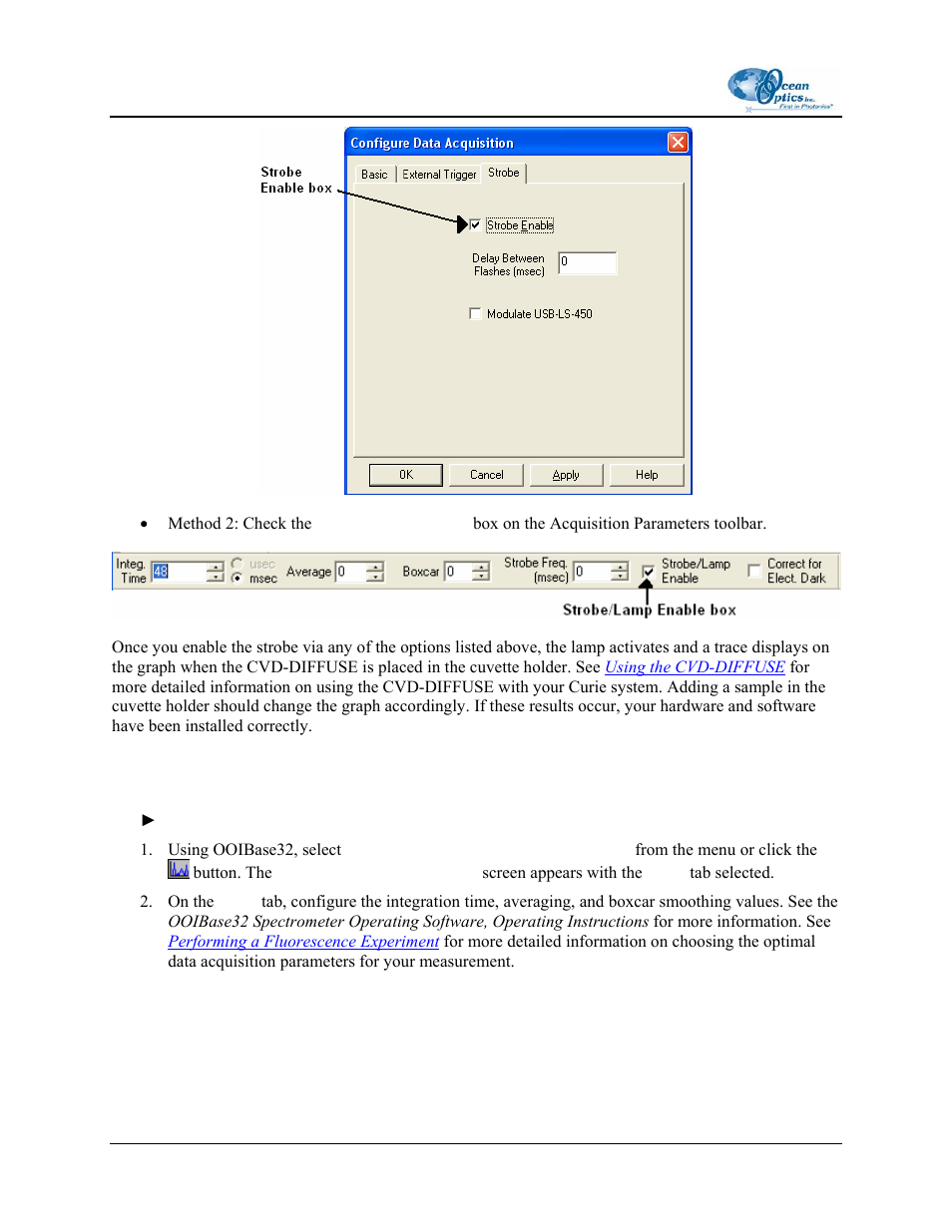 Configuring data acquisition parameters | Ocean Optics Curie UV-VIS Emission User Manual | Page 22 / 60