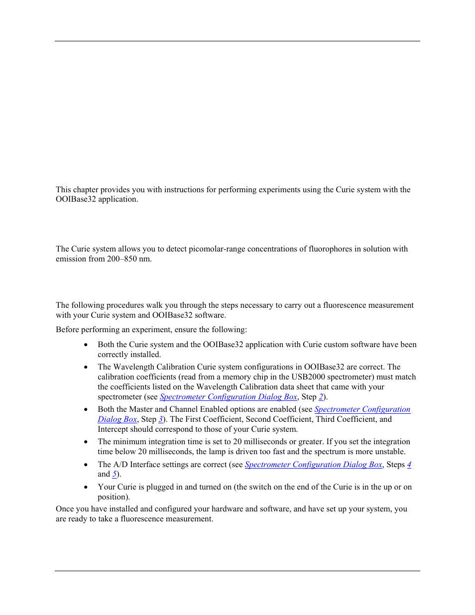 Using the curie system, Introduction, Performing experiments with the curie system | Preparing for experiments, Chapter 3: using the curie system, Chapter 3 | Ocean Optics Curie UV-VIS Emission User Manual | Page 25 / 60