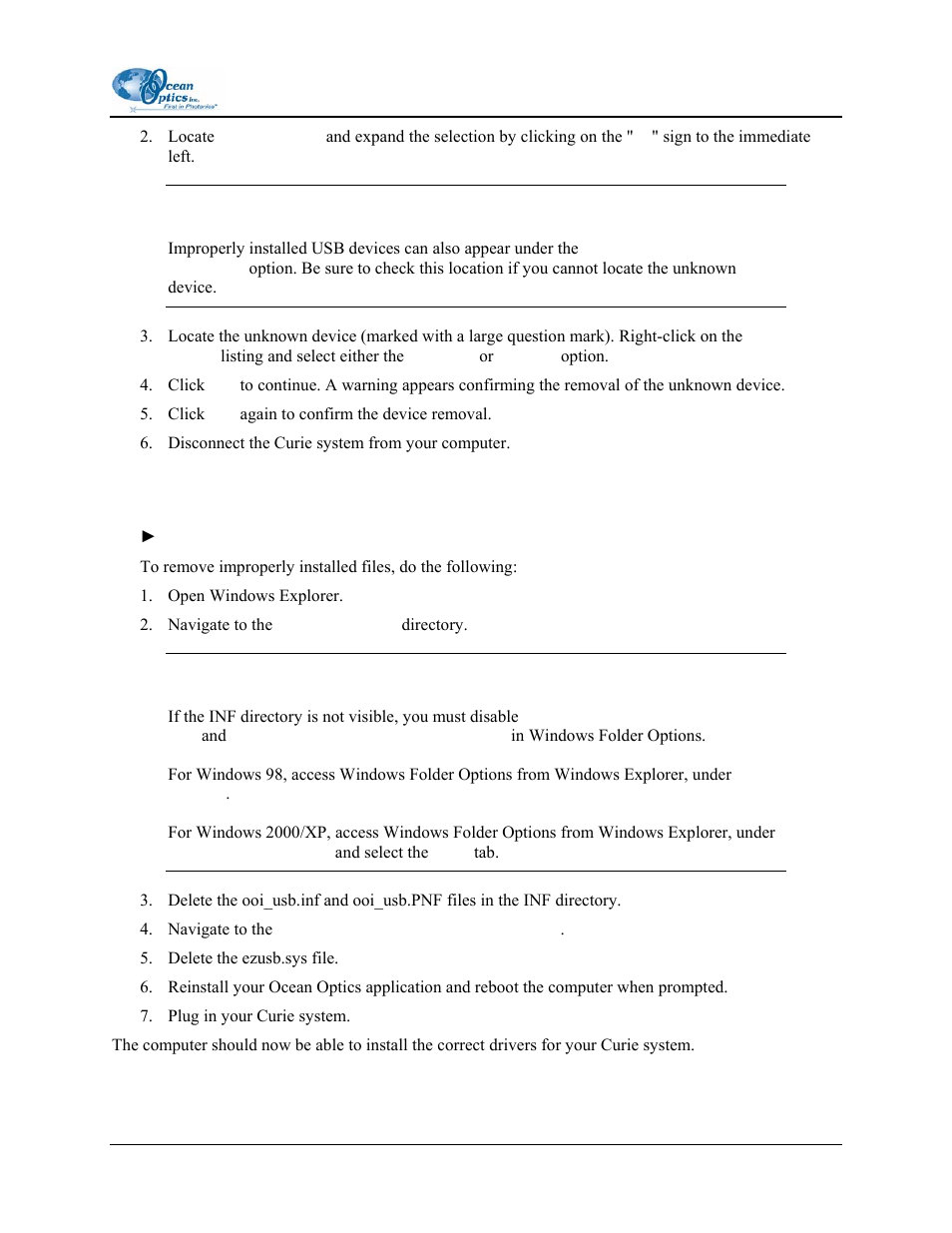 Removing improperly installed files | Ocean Optics Curie UV-VIS Emission User Manual | Page 41 / 60