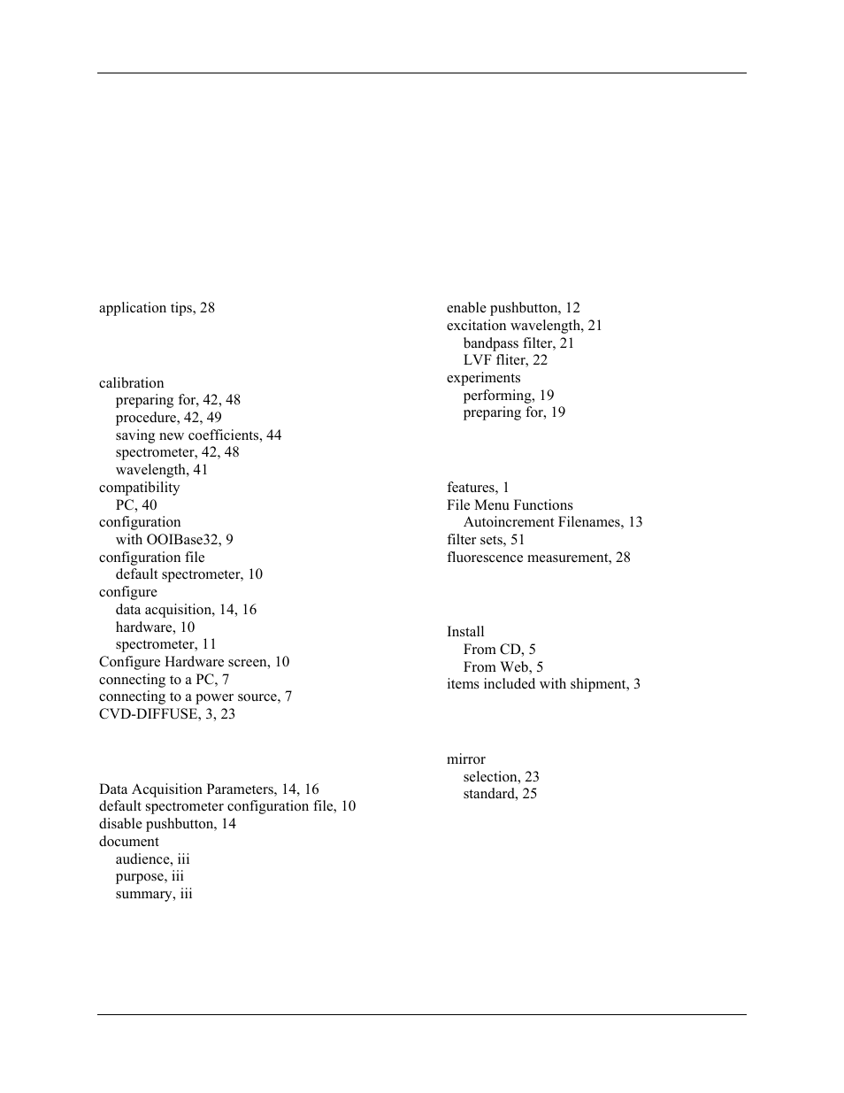 Index | Ocean Optics Curie UV-VIS Emission User Manual | Page 59 / 60