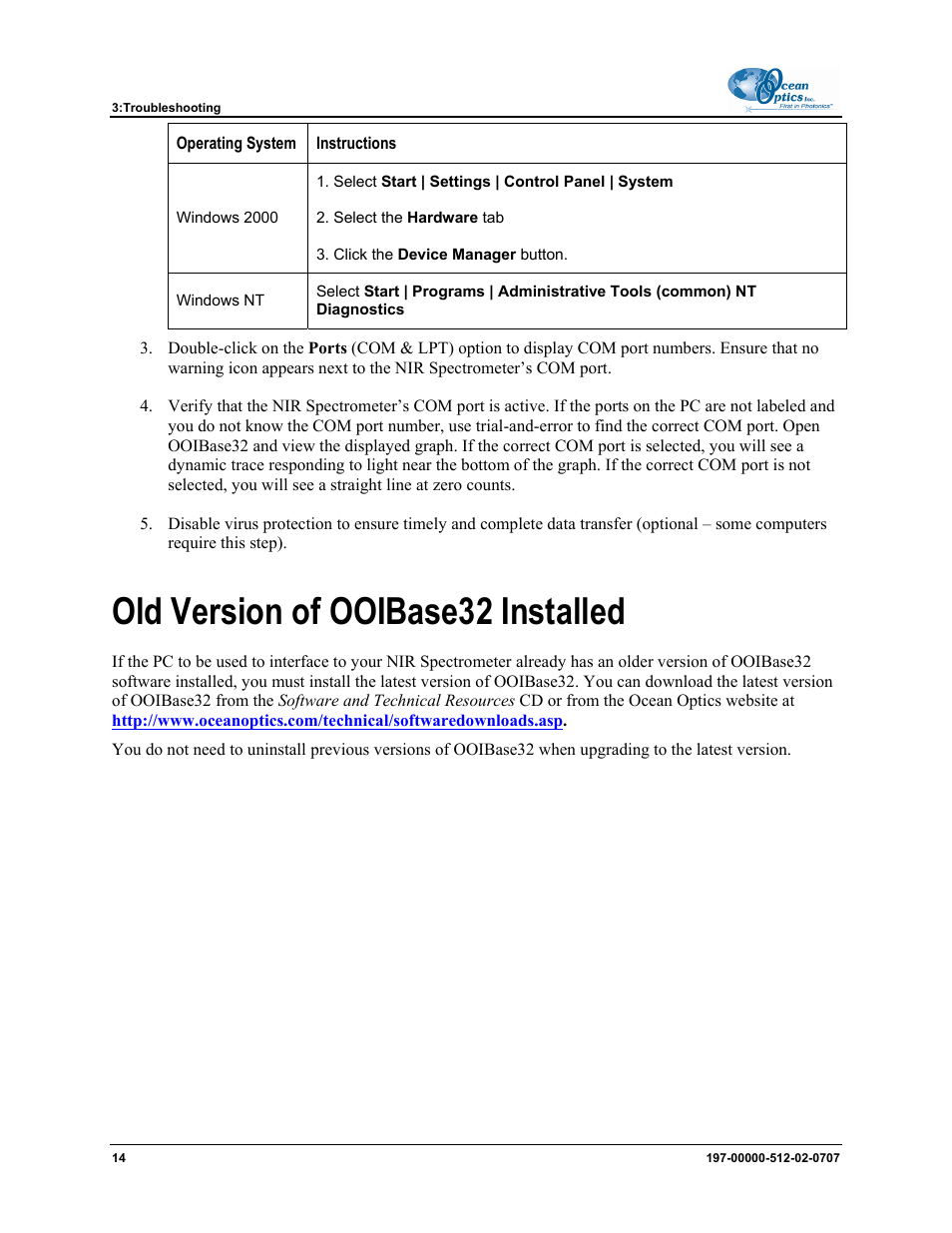 Old version of ooibase32 installed | Ocean Optics NIR User Manual | Page 20 / 36
