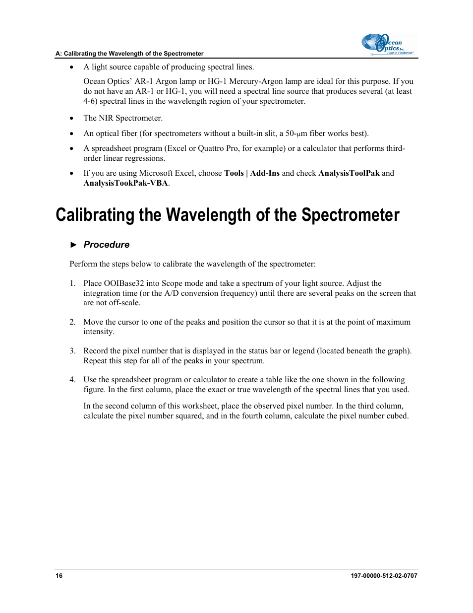 Calibrating the wavelength of the spectrometer | Ocean Optics NIR User Manual | Page 22 / 36
