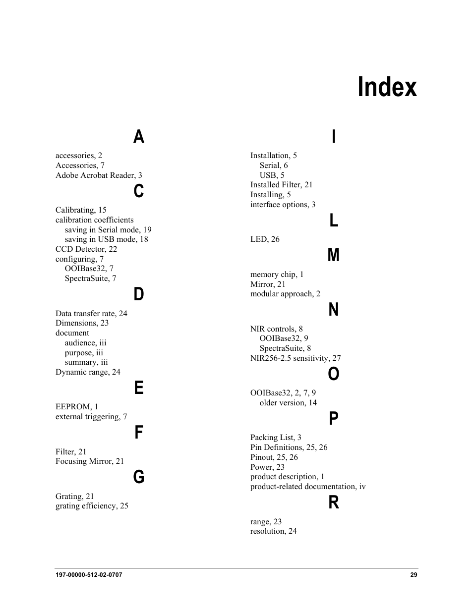 Index | Ocean Optics NIR User Manual | Page 35 / 36