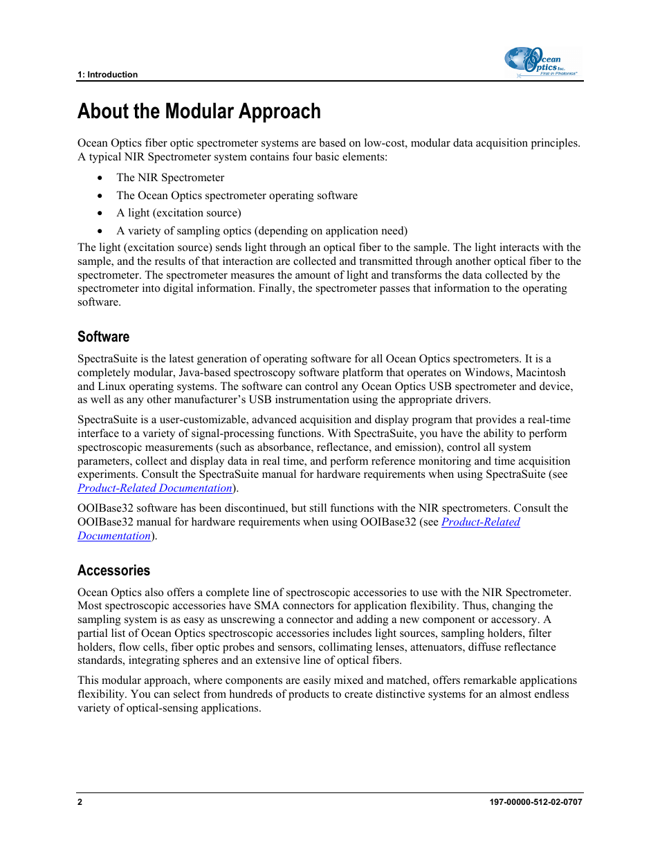 About the modular approach, Software, Accessories | Ocean Optics NIR User Manual | Page 8 / 36